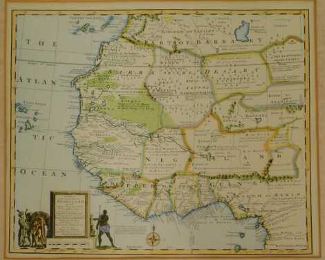 After Emanuel Bowen (Welsh, 1694-1767). Map of West Africa, colour engraving, 25cm x 30cm.