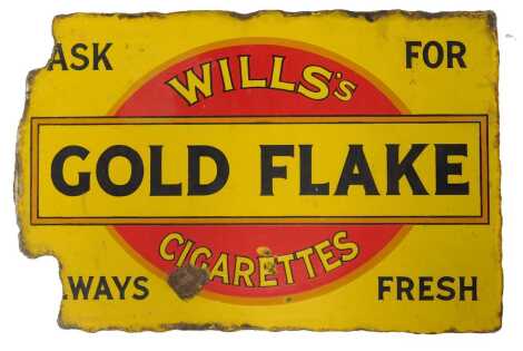 A Wills's Cigarettes double-sided enamel sign, of rectangular form, 'Ask for Wills's Goldflake Cigarettes Always Fresh', 30cm x 46cm. (AF)