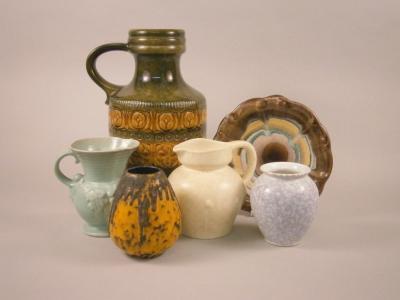 Six items of West German Fat Lava type pottery