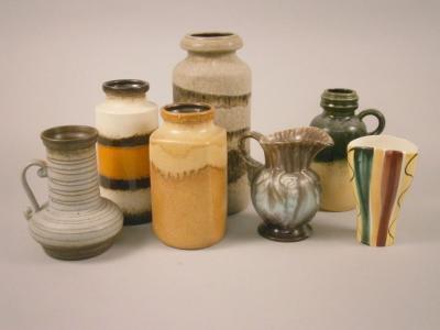 Seven items of West German Fat Lava type pottery