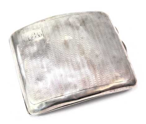 A George V silver cigarette case, curved frontage, with engine engraved decoration bearing the initials ELA, Birmingham 1927, 2.37oz.