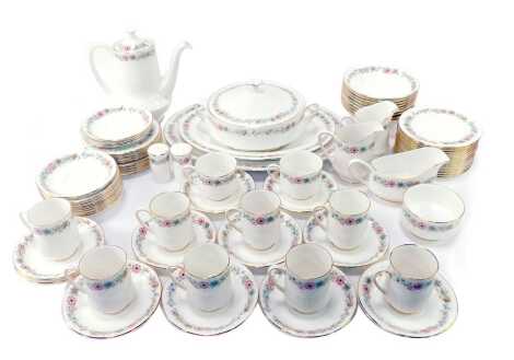 A Royal Albert porcelain part coffee, tea and dinner service decorated in the Paragon Belinda pattern, including coffee cups, tea cups, saucers, milk jug, coffee pot, etc. (a quantity)