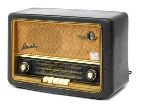 A Bush Bakelite cased radio, 40cm wide.