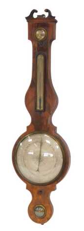 A 19thC mahogany and boxwood line inlaid banjo wall barometer, with circular silvered dial, J Jenson 39 Charles Street Hatton Garden, 110cm high.