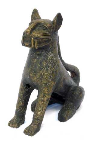 A copy of a Benin bronze leopard, modelled in seated pose, 46cm high.