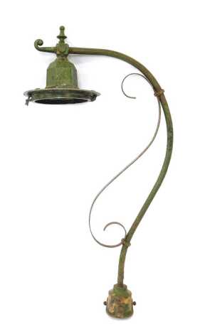 An early 20thC green painted metal street lamp, 124cm high.