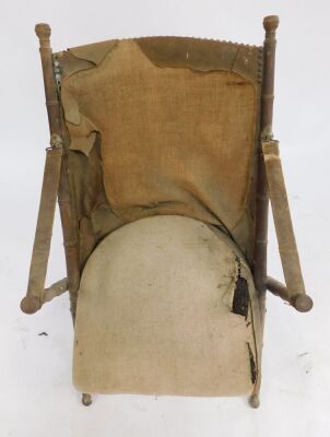 A late 19thC French faux bamboo and leather backed folding chair, with an overstuffed seat. (AF) - 2