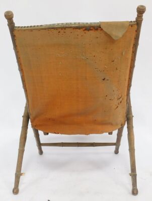 A late 19thC French faux bamboo and leather backed folding chair, with an overstuffed seat. (AF) - 3