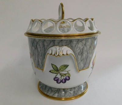 A late Royal Worcester porcelain ice pail, painted with fruit and flowers, initialled S.R, printed marks to underside, 25cm high. - 2