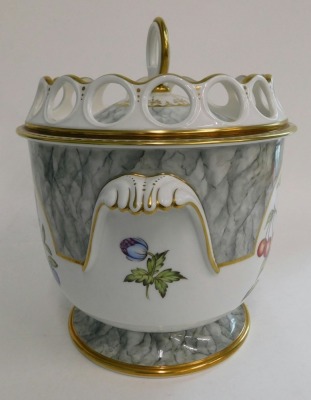 A late Royal Worcester porcelain ice pail, painted with fruit and flowers, initialled S.R, printed marks to underside, 25cm high. - 4