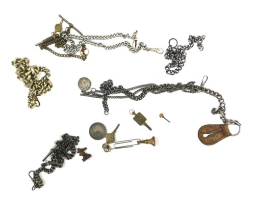 A quantity of silver, white metal and silver plated watch chains, etc.