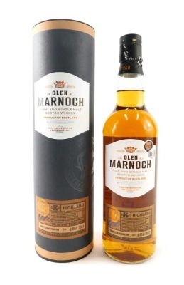 A bottle of Glen Marnoch highland single malt Scotch whisky, matured three years, in original packaging.