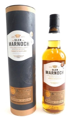 A bottle of Glen Marnoch highland single malt Scotch whisky, three year maturation, in original box and packaging.