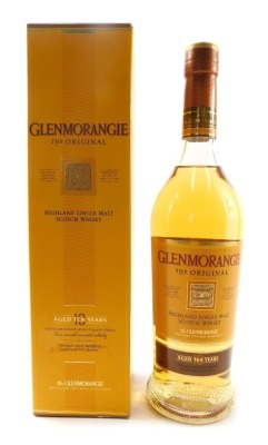 A bottle of Glenmorangie The Original Highland single malt Scotch whisky, aged ten years.