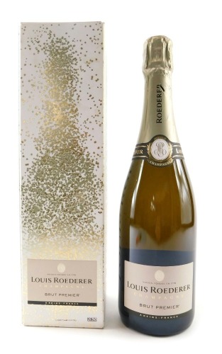 A bottle of Louis Roederer Brut Premier Champagne.