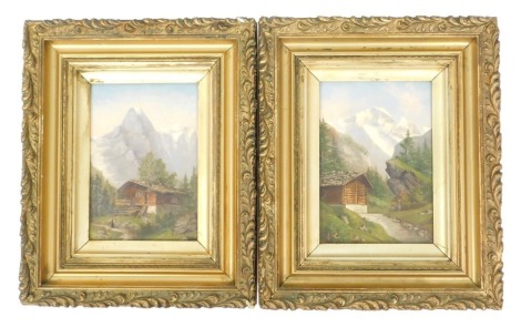 Roux. Alpine scenes, oil on canvas, signed, 18cm x 14cm