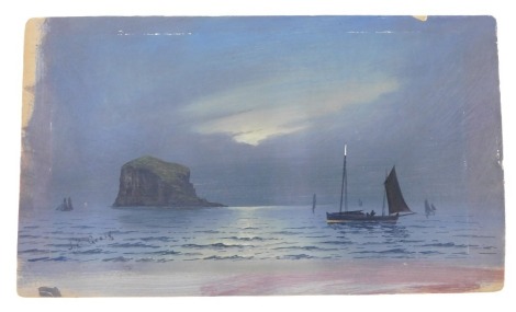 J.W.Greig, fishing boat on moonlit calm waters, oil on board, signed 15cm x 25cm, etc.