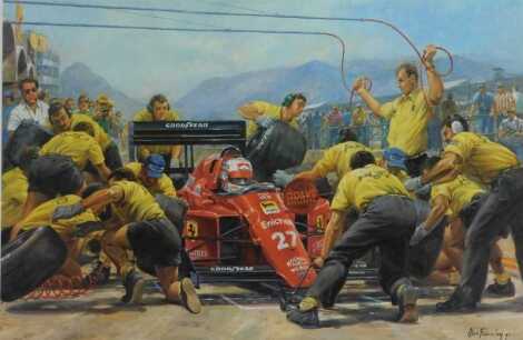 After Alan Fearnley. Mansell's Debut Victory for Ferrari, signed limited edition print number 197/850, 36cm x 56cm.