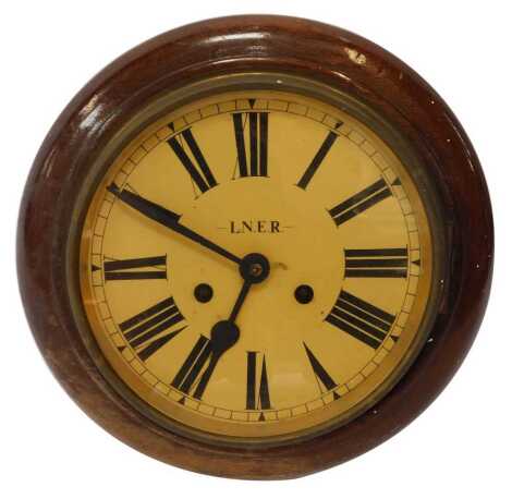 WITHDRAWN PRE SALE. A mahogany wall clock, marked LNER to dial, with replacement German movement