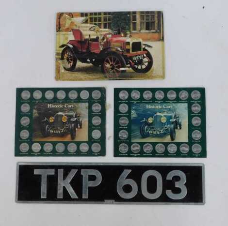 A Hills registration plate, TKP603, together with a Shell Historic Cars coin set (2), etc. (a quantity)