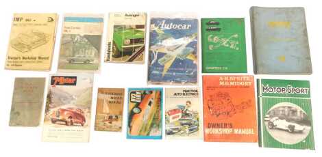 Various car related books, to include Austin A30 and A35 Workshop Manual, The Motor and Motorsport Magazines, Hillman Minx Owner's Handbook, further car workshop manuals, etc. (a quantity)