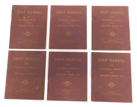 Six Vauxhall Bedford service manuals, for a Vauxhall Ford E and a Bedford Model CA, Group 2, 3, 4, 5, 6 and 7.