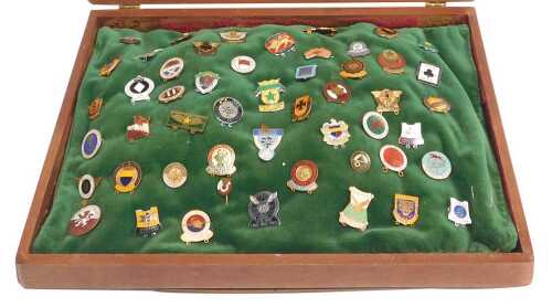 A group of Speedway enamel and other pin badges, for Exeter, Halifax, Newport, Sunderland, Coventry, etc., contained in case.