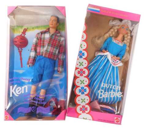 A Mattel Dolls of the World Collection Dutch Barbie and an Inline Skating Ken, boxed. (2)