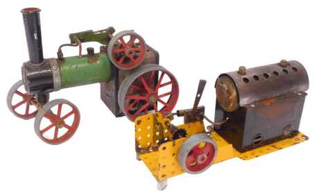 A Mamod TE1 steam tractor and a Meccano steam engine. (2)