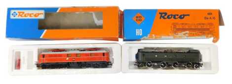 Roco HO gauge locomotives, including DB BR E44 electric locomotive, in green livery, and an Electrolok BE 4-6 locomotive of the SBB, boxed. (2)