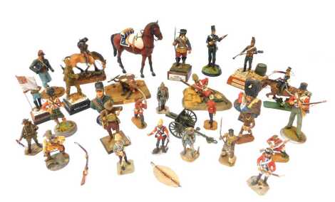 Langley Models and other cast figures, including Horse Artillery The Guard Gunner 1815, Hamilton Gallery The 24th Foot, The Hamilton Gallery The 95th Rifles, various Zulu figures, etc. (1 tray)