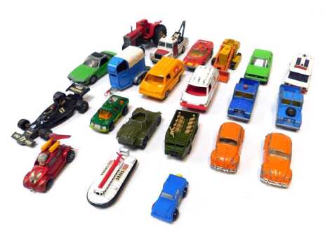 Corgi, Matchbox and Dinky playworn diecast, including Corgi Shadow Ford DN/1A, Dinky Toys 109WB Land Rover, Corgi Fiat X1/9, Corgi VW mark 1 Polo, Corgi Toys Whizzwheels Volkswagen 1200 saloon, Corgi Cubs ambulance and telephone vans, Corgi High Speed van