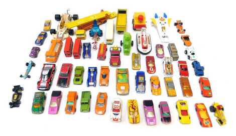 Matchbox Corgi and other playworn diecast, including Matchbox Superkings K1 DAF car transporter, Matchbox Superkings Ford LTS Series tractor, Corgi Buck Roger's Sar Fighter, Matchbox Superkings K22SRNB hovercraft, Matchbox Superfast number 34 Vantastic, e