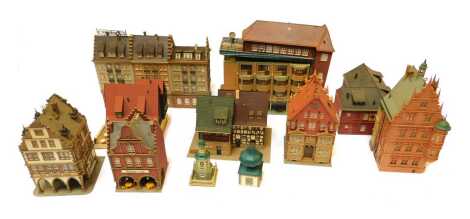 Kibri and other HO gauge buildings, including Kibri Family Town House, Kibri Cafe Bistro, Vollmer City Hotel, etc. (1 box)