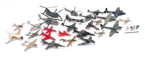 Built model planes and helicopters, including the Red Arrows, Junkers JU-88C6 Bomber, Harrier Vertical Jet, Chinook helicopters, etc. (2 trays)