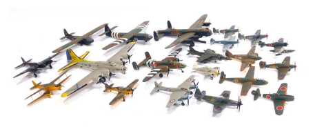 Built model planes, including B25J Mitchell, Avro Lancaster, Harrier 2, a Boeing B17 Flying Fortress, etc. (2 crates)