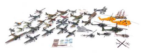 Built model kits, including German Fighter planes, helicopters, etc. (3 trays)