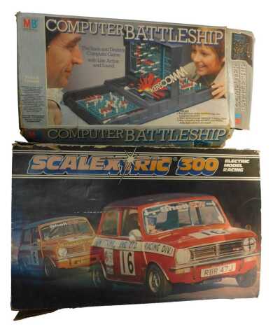 An MB Electronics computer Battleship game, together with a Scalextric 300 slot car set, C579, both boxed.