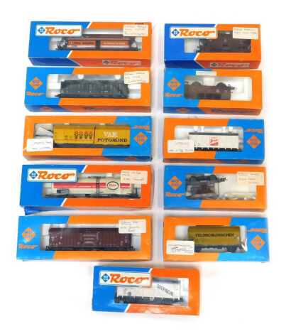 Roco HO gauge rolling stock, including Peine and Salzgitter large brown coal hopper, a Roco 44 226C third class compartment car, 46194 Esso tanker, etc., boxed. (1 tray)