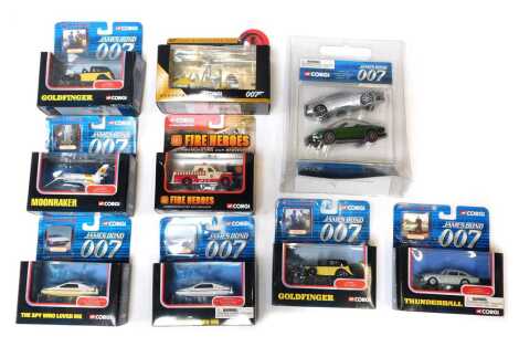 Corgi boxed diecast, including TY95601 Gold Finger Rolls Royce, Corgi You Only Live Twice CC04602 gyrocopter, James Bond 007 TY95701 The Spy Who Loved Me Lotus Esprit Under Water, etc. (1 tray)