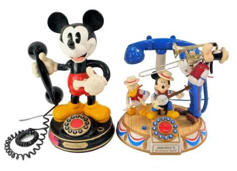 A Mickey Mouse telephone and a Mickey's Dixie Land Band telephone. (2)