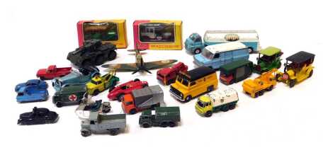 Matchbox, Corgi and other playworn diecast, including Y7 1912 Rolly Royce, boxed, Y9 1912 Simplex, boxed, Dinky Toys Ford Transit van, Corgi Major Toys milk tanker, Dinky Toys Spitfire mark 2, Matchbox Models of Yesteryear number Y5 1907 Peugeot, etc. (1 