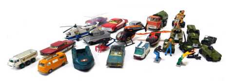 Corgi, Dinky and other playworn diecast vehicles, including Dinky Toys Johnson Road Sweeper, Corgi Ford Gran Torino Starsky and Hutch, Dinky Toys Rolls Royce Silver Wraith, Corgi Batcopter, etc. (1 tray)