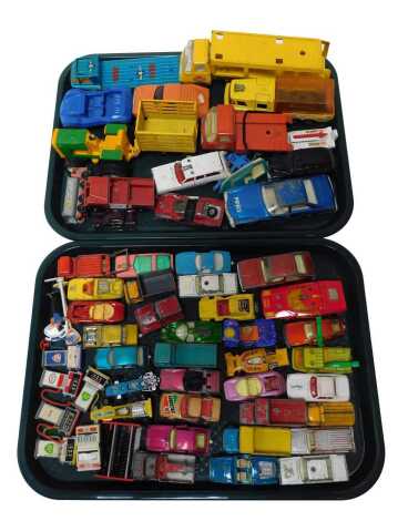 Tonka, Corgi and Matchbox playworn diecast, including Matchbox Super Fast Datsun 260Z 2+2, Matchbox Superkings K21 tractor transporter, Corgi Buick Regal, Corgi Toys Whizzwheels Austin London taxi cab, Lonestar Land Rover, Corgi Toys Ferrari 206 Deano Spo