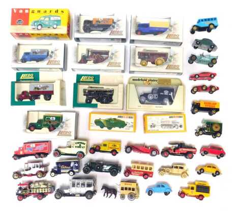 Matchbox, Lledo and other boxed and unboxed diecast, including Y22 1936 Ford A van, Matchbox number Y5 1927 Talbot van, Matchbox 1917 Yorkshire steam wagon, etc. (2 trays)