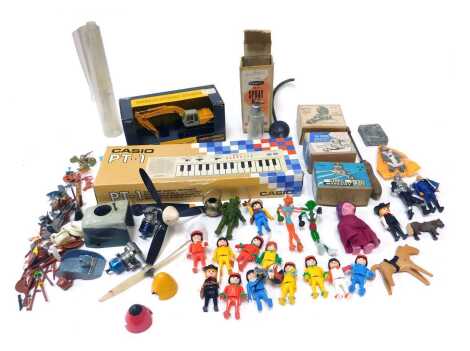 Ertl, Casio and other toys, including an Ertl HD820E3 hydraulic excavator, a Casio PT1 electronic musical instrument, Playmobil toys, Frog remote control engines, etc. (1 box)