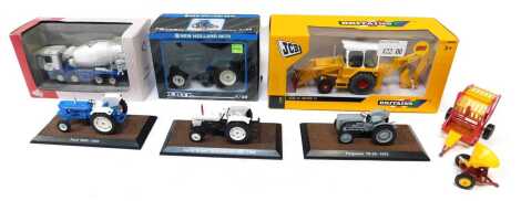 Britains, Ertl, Atlas Editions and other boxed and unboxed diecast, including an NZG Mercedes Benz Atros four axle Aggregate Industries cement truck, a Britains JCB 3C mark 3, an Ertl New Holland 8670 tractor, etc. (7)