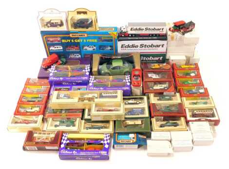 Atlas Editions, Burago and Corgi diecast vehicles, including Burago Volkswagen New Beetle 1998, Corgi Cameo Collection four van set, Matchbox Buy 5 Get Five Free gift set, Lledo The Royal Wedding 10th Anniversary HRH Prince Charles and HRH Princess Diana,