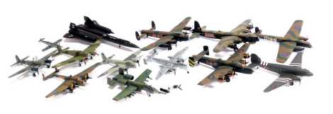 Kit built model aircraft, including Avro Lancaster, Lockheed SR71 Blackbird, etc. (1 box)