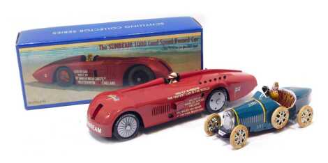 A Shilling 1000 horsepower Sunbeam Land Speed Record car, and a Jaya clockwork tinplate racing car, boxed. (2)